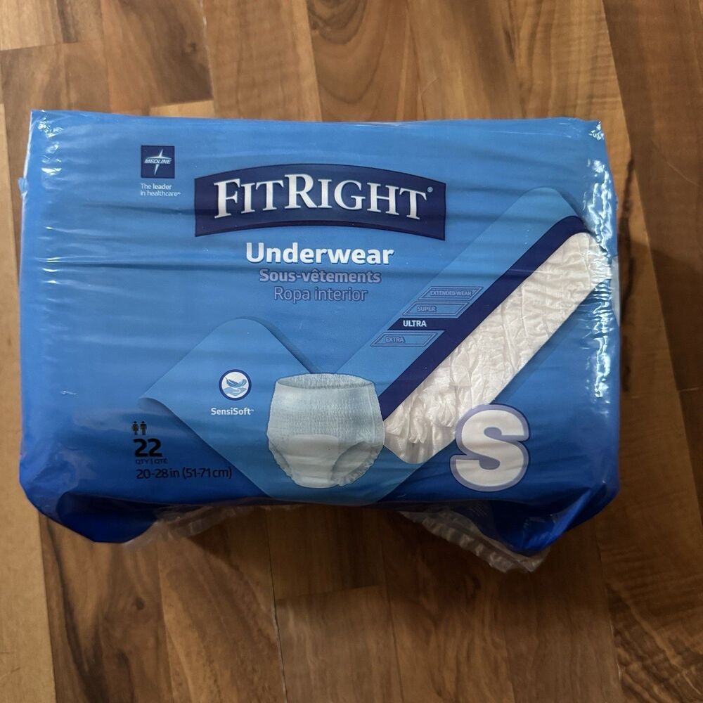 New 3 (66 Total) Packs Medline FitRight Ultra Adult  Underwear Briefs Sm 20-28”